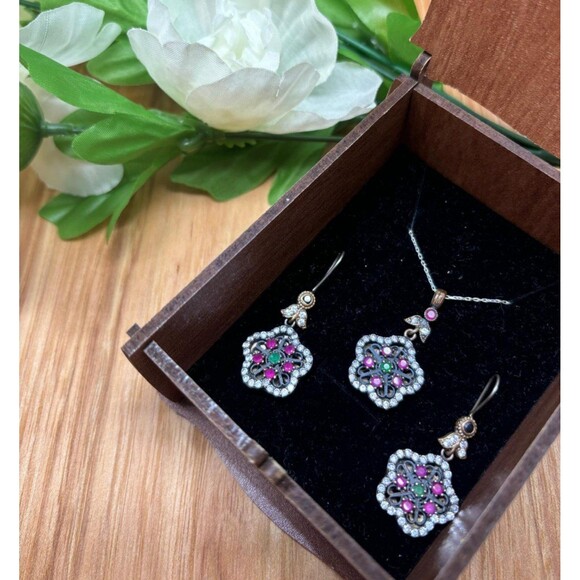 Handmade Jewelry - 925 Sterling Silver Turkish Vintage Jewelry Set  for Women,NEW,Antique,Handmade